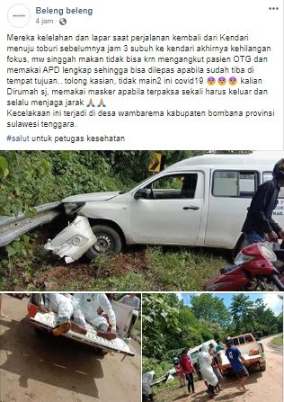 Kecelakaan mobil ambulans pengantar OTG corona (Facebook).