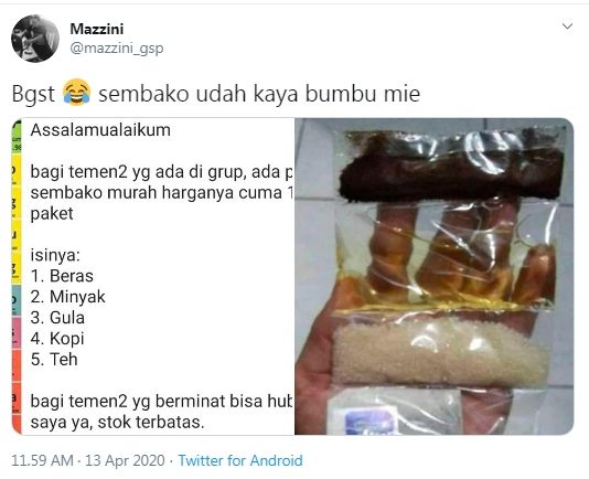 Paket sembako murah bikin warganet geram (Twitter/mazzini_gsp.)