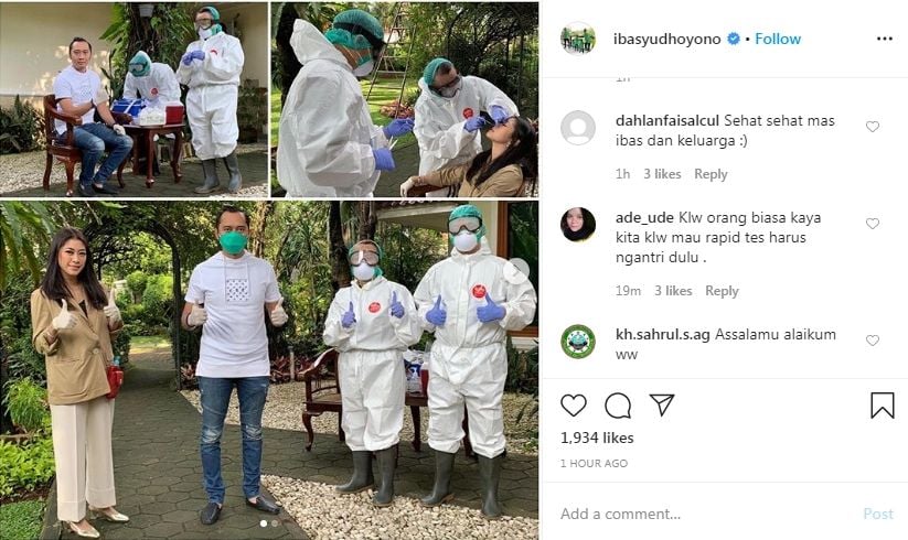 Ibas dan keluarga swab test dikecam warganet (Instagram/ibasyudhoyono)