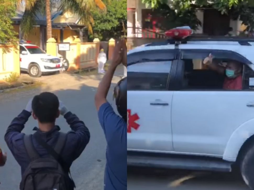 Viral warga semangati pasien corona yang dijemput ambulans (Dok FB/Febrianto Wijaya)