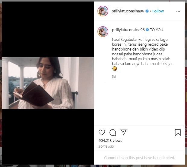 Prilly Latuconsina Selama Karantina di Rumah (instagram.com/prillylatuconsina96)