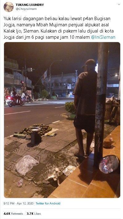 Kakek penjual alpukat di Jogja viral - (Twitter/@ChoyruImam)