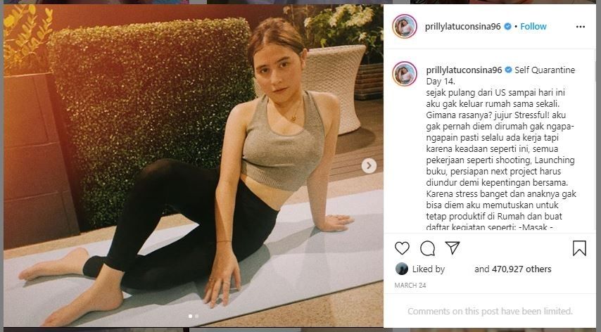 Prilly Latuconsina Selama Karantina di Rumah (instagram.com/prillylatuconsina96)