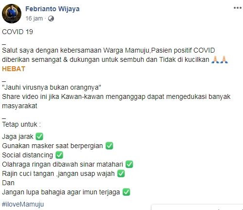 Viral warga semangati pasien corona yang dijemput ambulans (Dok FB/Febrianto Wijaya)