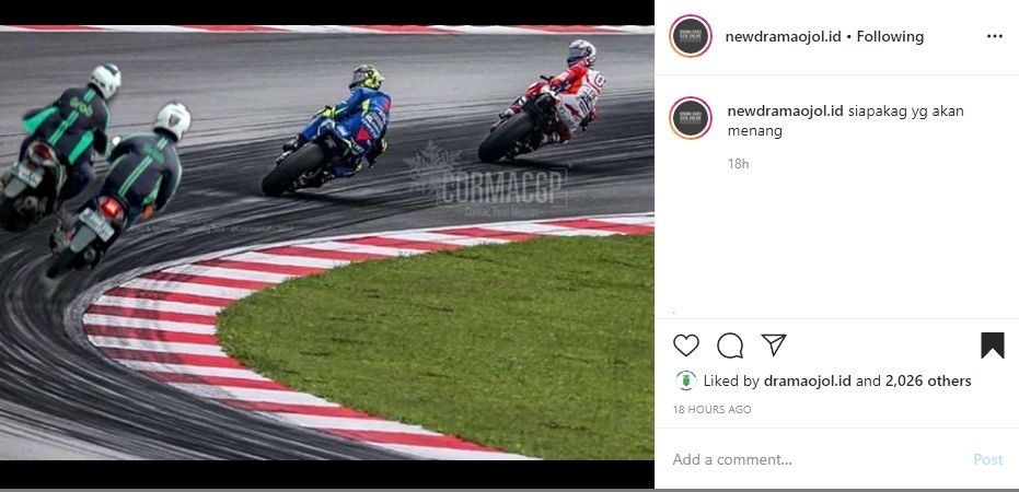 Kompilasi meme ojol ikut balapan MotoGP. (Instagram/@newdramaojol.id)