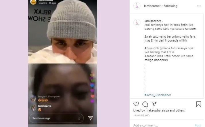 Justin Bieber live IG bareng penggemar asal Indonesia [Instagram]