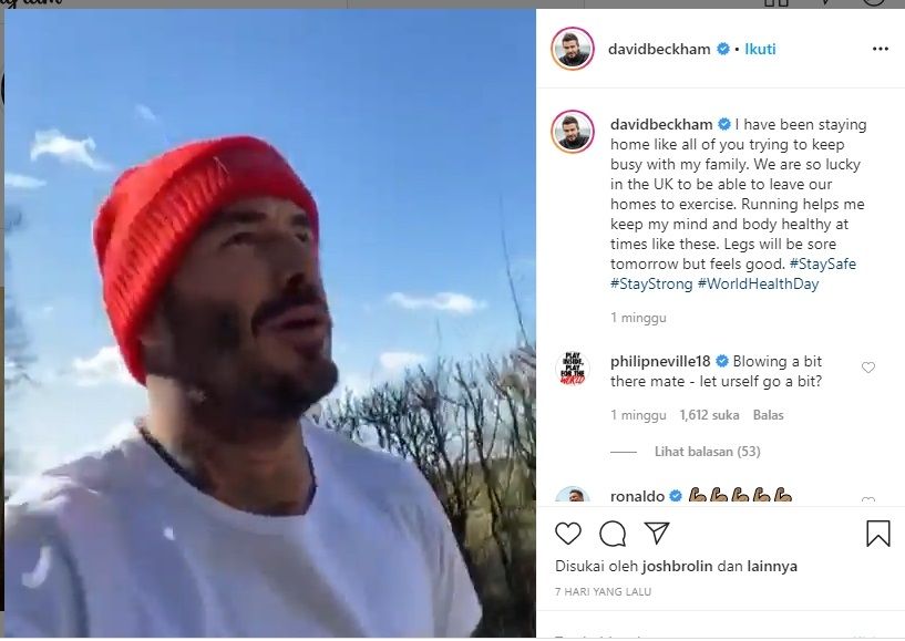 David Beckham jaga kebugara. (dok: Instagram/davidbeckham)
