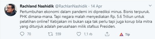 Cuitan Rachland Nashidik (Twitter).