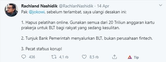 Cuitan Rachland Nashidik (Twitter).