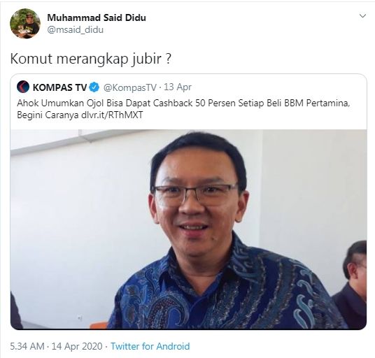 Said Didu dan Arsul Sani saling sindir gegara Ahok (Twitter)