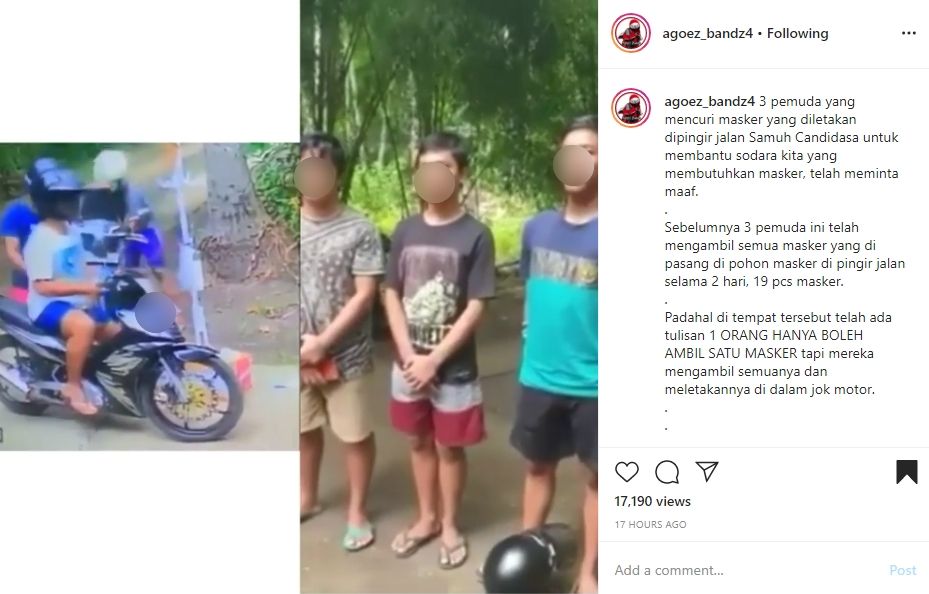 Viral pemotor 'merampok' masker gratis. (Instagram)