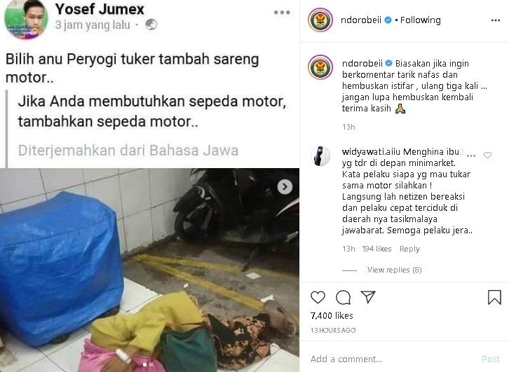 Pemuda menghina nenek tunawisma. (Instagram/@ndorobeii)