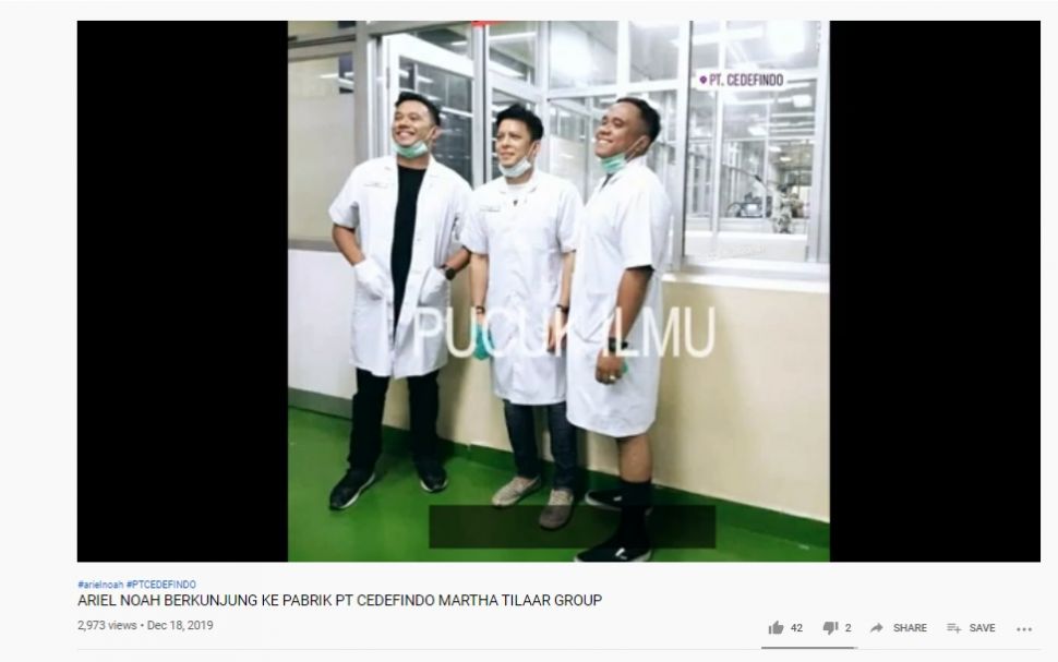 Ariel Noah tengah berada di pabrik kosmetik pada Desember 2019. (YouTube/Pucuk Ilmu)