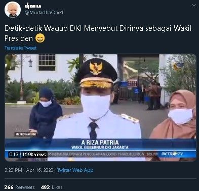 Video Riza Patria sebut wakil presiden. (Twitter/@MurtadhaOne1)