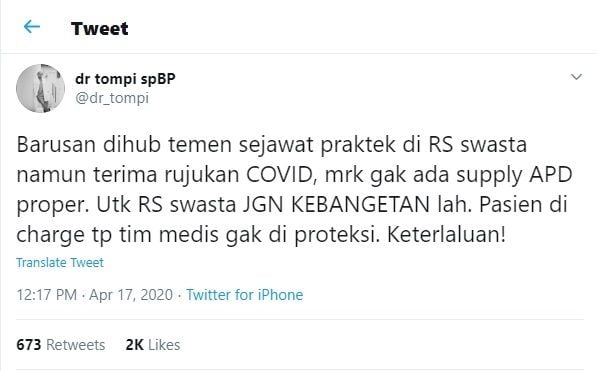 Cuitan Tompi. (dok: Twitter/@dr_tompi)