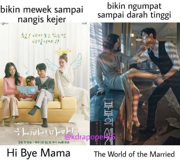 Meme kocak drama Hi Bye Mama vs The World of The Married [Twitter]