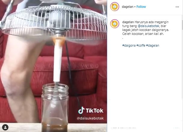 Ngocok Kopi Dalgona Pakai Kipas Angin. (instagram.com/dagelan)