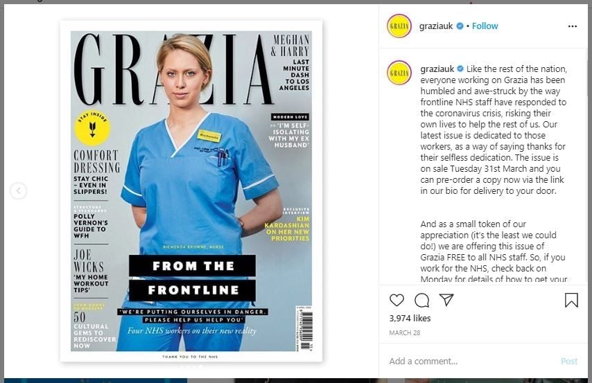 Tenaga Medis Jadi Model Cover Grazia (instagram.com/graziauk)