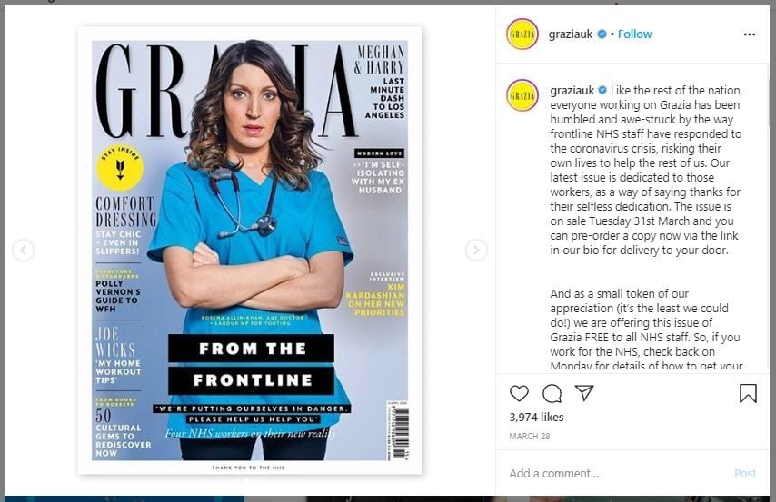 Tenaga Medis Jadi Model Cover Grazia (instagram.com/graziauk)