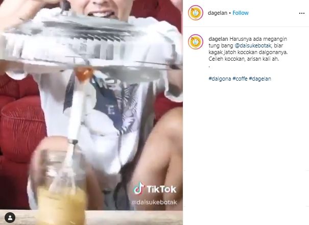 Ngocok Kopi Dalgona Pakai Kipas Angin. (instagram.com/dagelan)