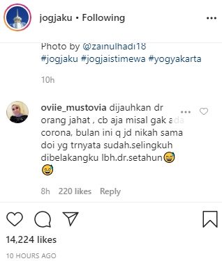 Seorang netizen menyebut adanya pandemi virus corona membuatnya terselamatkan. [@jogjaku / Instagram]