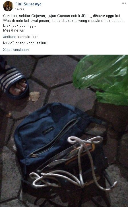 Anak kos di Gejayan bayar makanan ke driver ojol dengan barter setrika - (Facebook/Fitri Suprastyo)