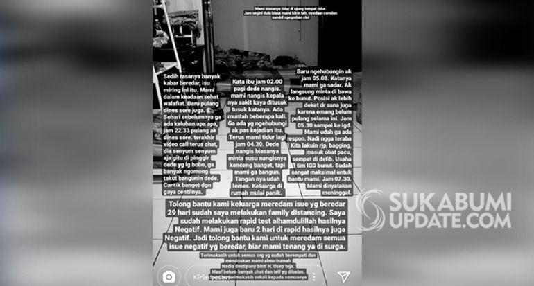 Tangkapan layar tulisan Aditya di akun instagramnya. (Sukabumi Update) 