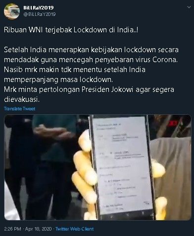 Jamaah tabligh asal Indonesia terjebak lockdown di India. (Twitter)