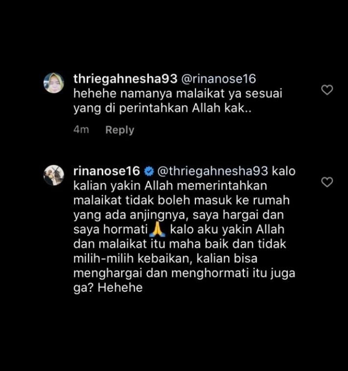 Rina Nose jawab komentar warganet terkait pelihara anjing. [Instagram]