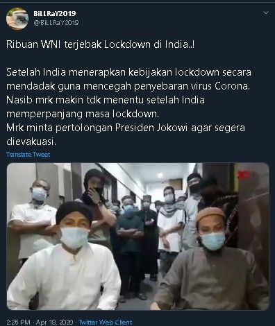 Jamaah tabligh asal Indonesia terjebak lockdown di India. (Twitter)