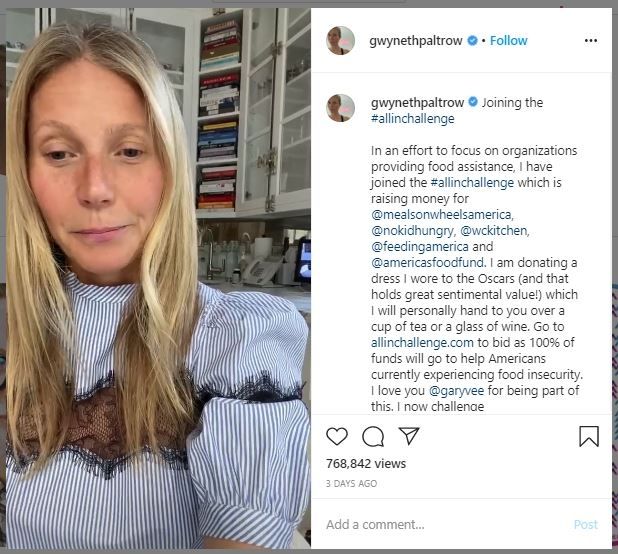 Gwyneth Paltrow Lelang Gaun Oscar untuk Donasi (instagram.com/gwynethpaltrow)