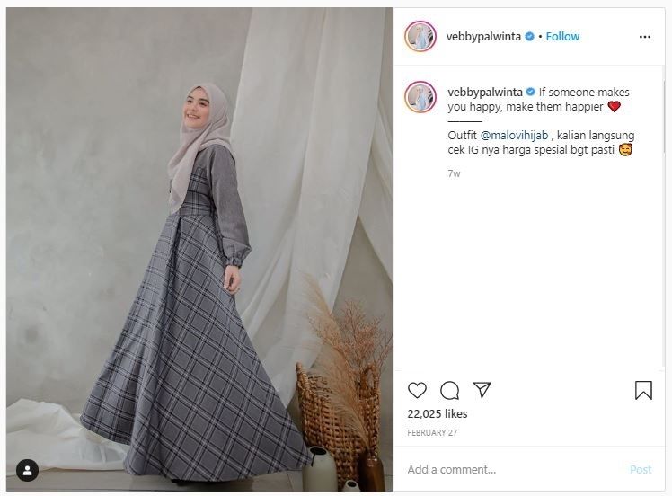 OOTD Hijab Vebby Palwinta (instagram.com/vebbypalwinta)