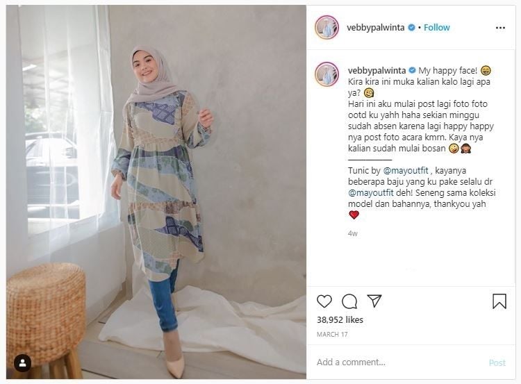 OOTD Hijab Vebby Palwinta (instagram.com/vebbypalwinta)