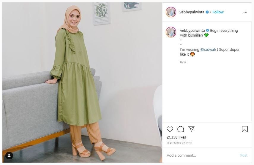 OOTD Hijab Vebby Palwinta (instagram.com/vebbypalwinta)