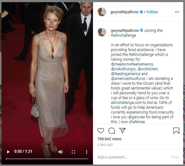 Gwyneth Paltrow Lelang Gaun Oscar untuk Donasi (instagram.com/gwynethpaltrow)