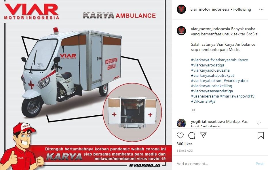 Motor ambulans Viar Karya. (Instagram)
