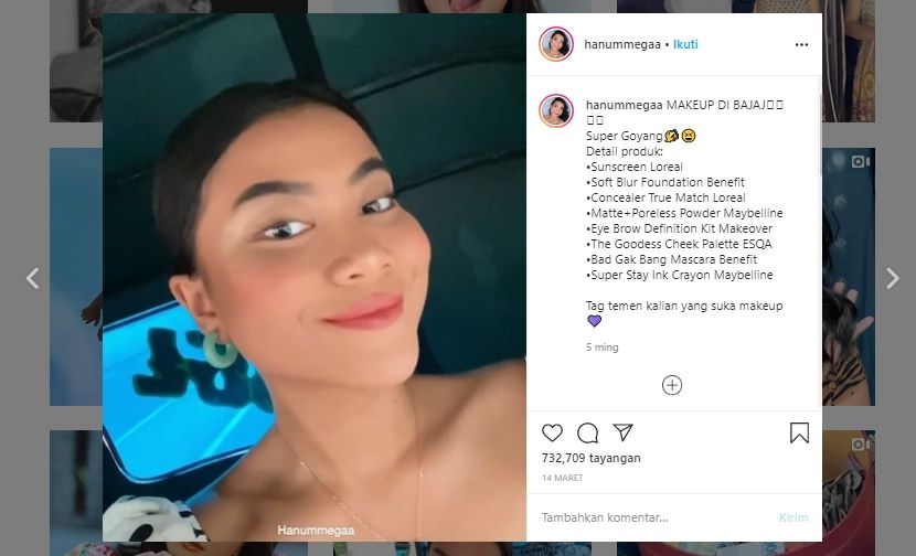 Video tutorial makeup di bajaj. (Instagram/@hanummega)