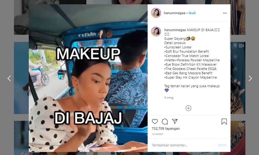 Video tutorial makeup di bajaj. (Instagram/@hanummega)