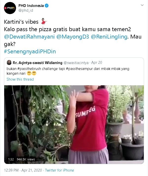 PIzza Hut apresiasi penari Kertaon Jogja di video viral "pass the sampur" saat Hari Kartini. - (Twitter/@phd_id)