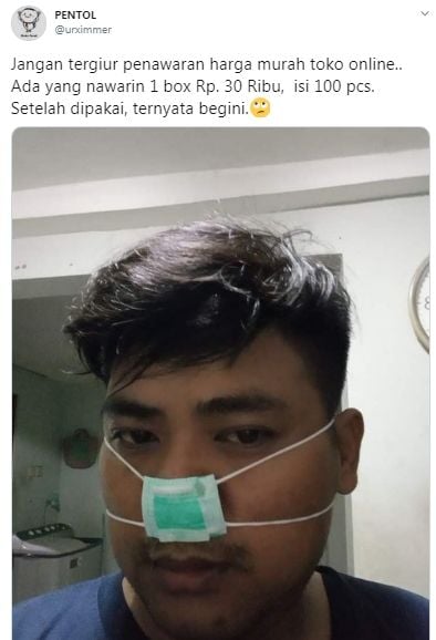 Tergiur masker bedah murah, ternyata mirip teh celup (Twitter/urximmer)