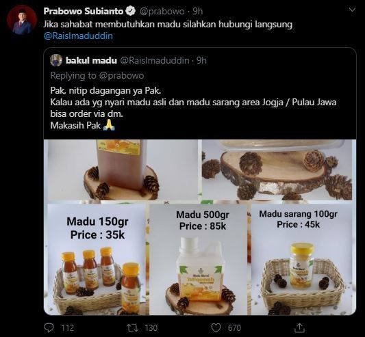 Hasil tangkapan layar akun Twitter Prabowo.[Twitter]