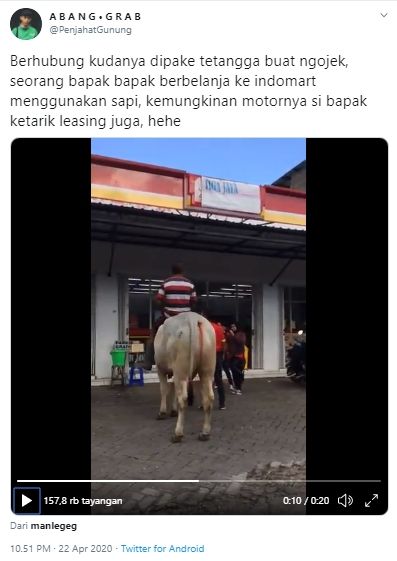 Belanja ke Swalayan Naik Sapi, Warganet: Mungkin Motornya Ditarik Leasing