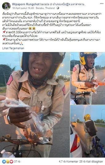 Unggahan warganet Thailand soal kakek yang naik sepeda karena kena PHK (Facebook).