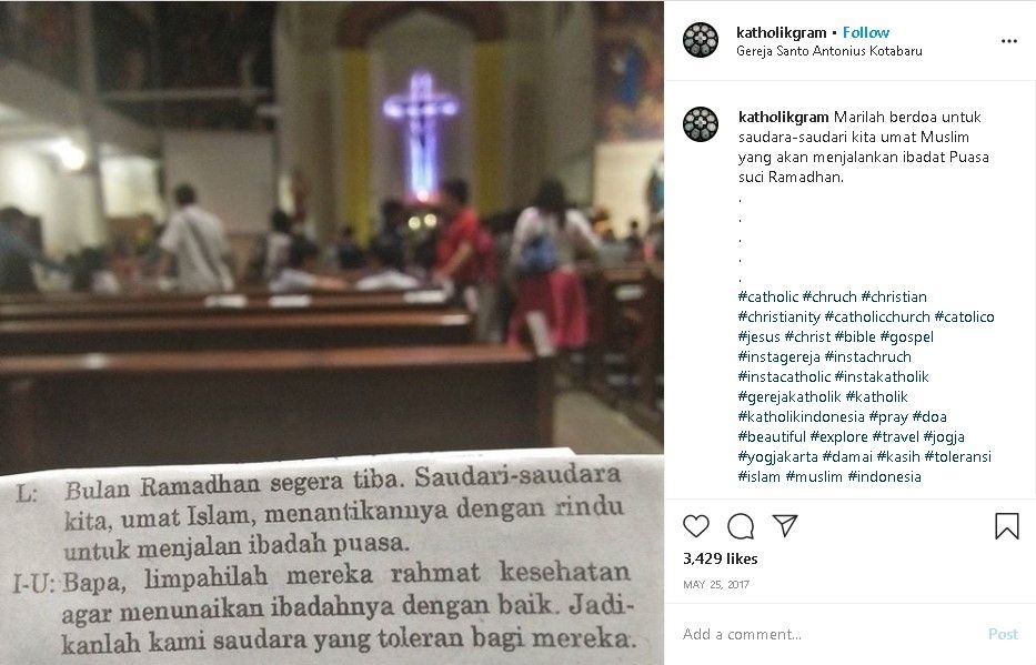 Ramadan 2020, Doa Gereja Kotabaru untuk Umat Muslim Viral Lagi