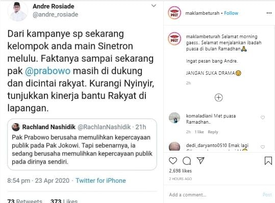 Twitwar Andre Rosiade dengan Rachland Nashidik (Twitter).