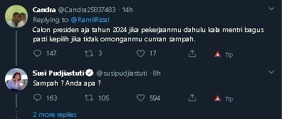 Susi Pudjiastuti semprot warganet yang nyinyiri unggahan Rizal Ramli. (Twitter)