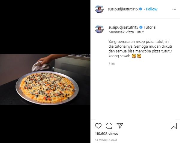 Susi Pudijiastuti bagikan tutorial memasak pizza tutut. (Instagram/@susipudjiastuti115)