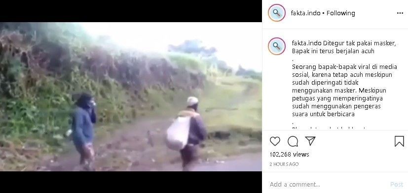 Video pria paruh baya melengos saat diminta memakai masker. (Instagram/@fakta.indo)