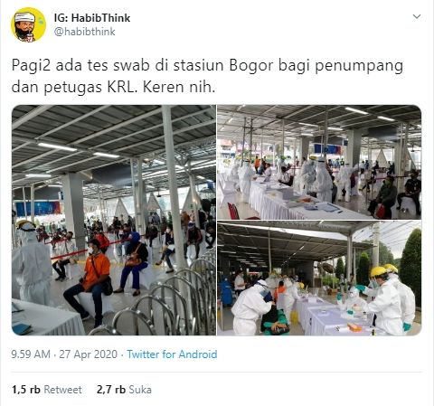 Tes swab di Stasiun KRL Bogor (Twitter).