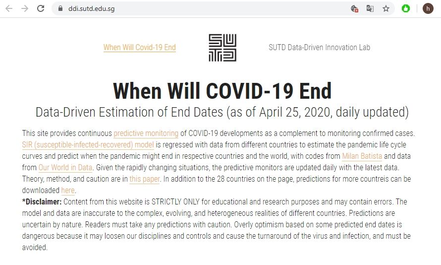 Catatan kecil penelitian tentang berakhirnya virus corona (https://ddi.sutd.edu.sg/)